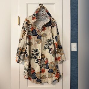 SHEIN Floral Trench Coat in Cream and Blue
